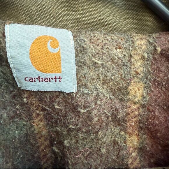 Vtg 1990s Carhartt Jacket PB1366 Dark Olive Green Blanket Lined Duck Trail Parka - Picture 7 of 11